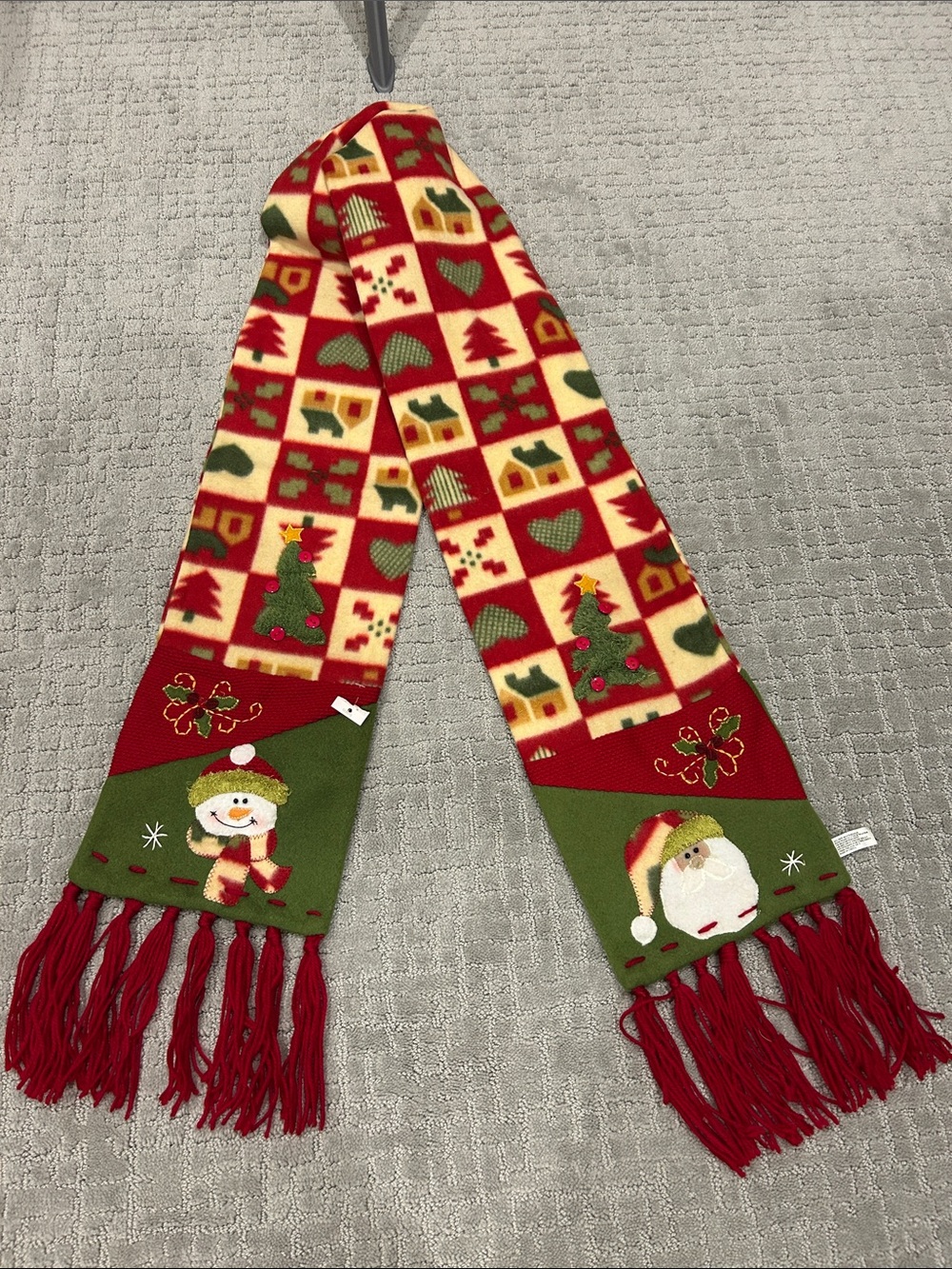Holiday Patchwork Fleece Scarf in Red & Green